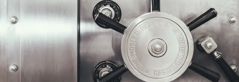 Closed, secure bank vault with two combination locks